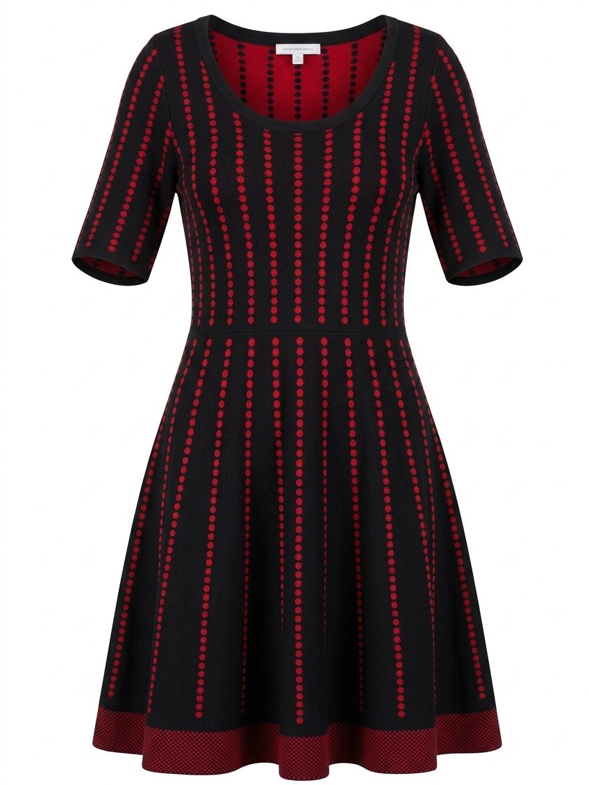 Danny & Nicole Red & Black Fit-And-Flare Knit Dress